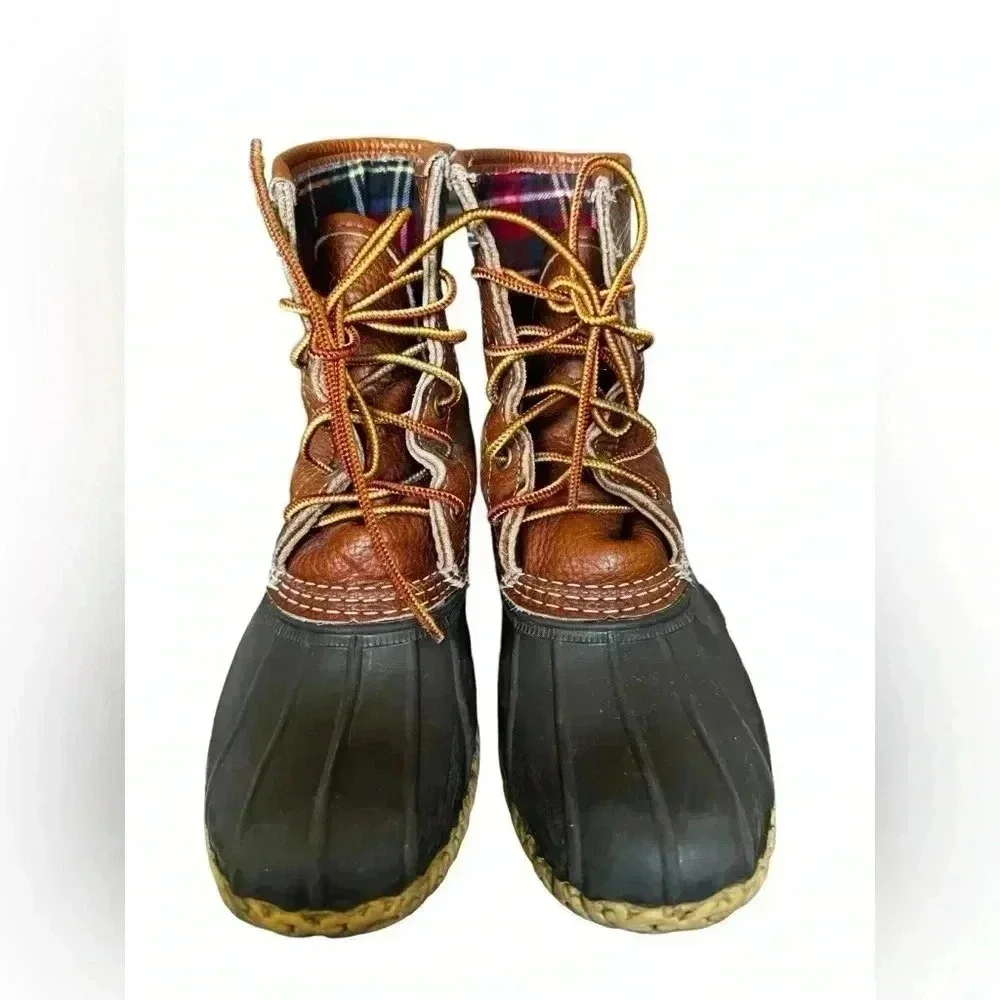 L.L. Bean Leather Bean Boots Womens 7 Brown Black  Duck Boots Lace Up